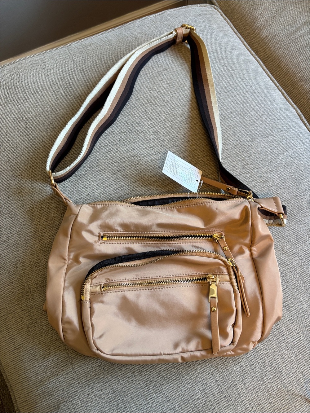 Urban Expressions Beige Crossbody Bag with Striped Strap